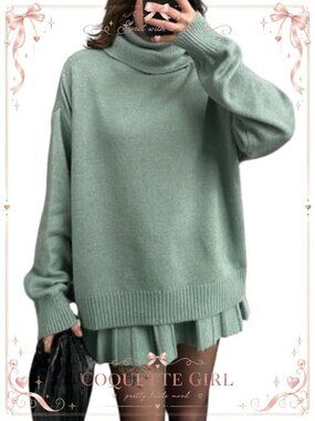 Women's 2 Piece Sweater Skirt Set Turtleneck Pullover Mini Pleated Knitted